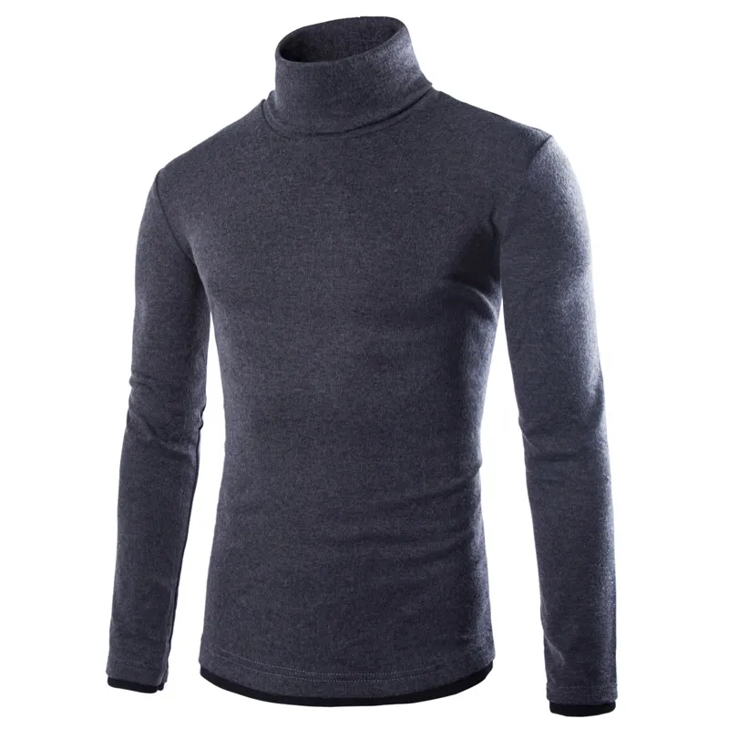Homens Tops Turtleneck Thmitted Pullover Primavera Outono Slim Fit Elastic Homme Sólido Suéters Mens New Basic Style