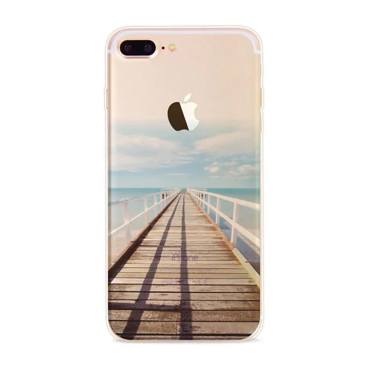 Apple iPhone 6 6S più iphone 7 Plus SE custodia in silicone paesaggio casi cellulare placcatura TPU Elizabeth Tower Big Ben Eiffel 012