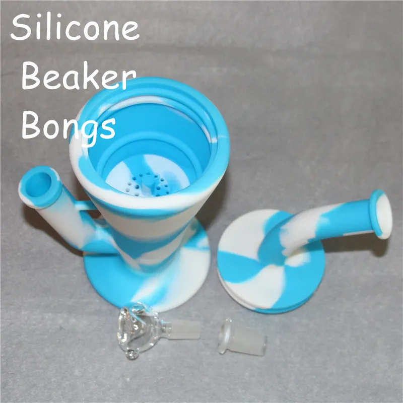 plates-formes pétrolières en silicone bong en verre conduite d'eau en verre avec bol en verre et tige en silicone béchers de plate-forme en silicone de haute qualité 9 couleurs