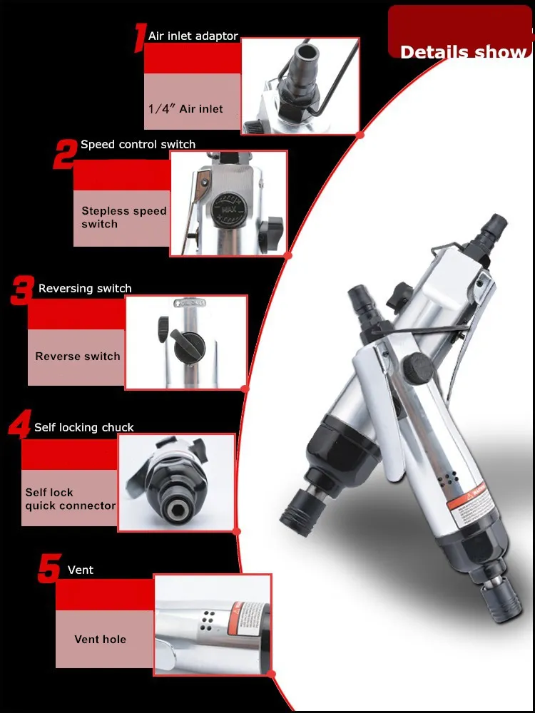 Industrie Grade Strength Type 5h Air Schroevendraaier Power Tools Pneumatische Schroevendraaier Tool Hoge Koppel Lage Gewicht Kleine Size Achteruitschakelaar