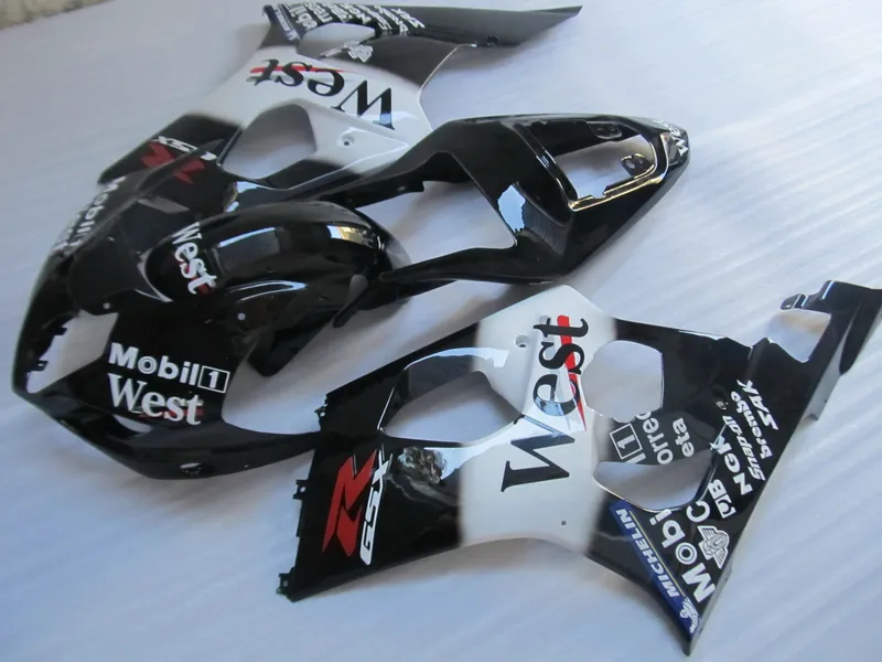 Insprutning Mote Fairing Kit för Suzuki GSXR1000 03 04 West Sticker Black Fairings Set GSXR1000 2003 2004 OT13