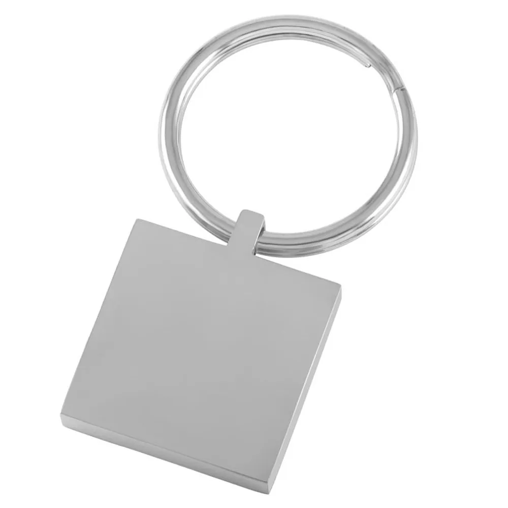 IJK0037 مربع 23MM * 23MM الفولاذ المقاوم للصدأ فارغة مفتاح سلسلة معدنية بطاقة نقش حلقة رئيسية