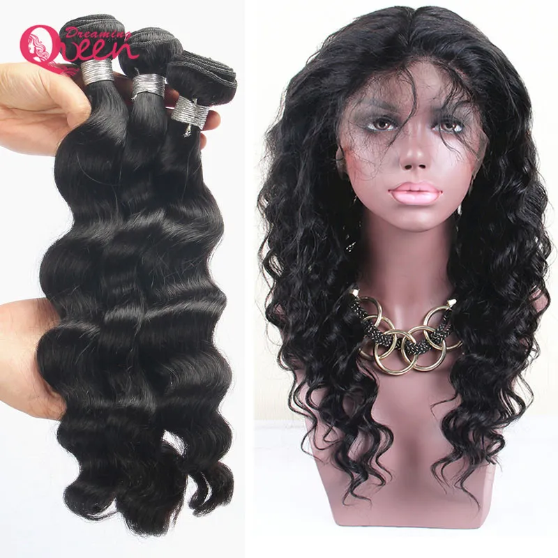 Peruvian Loose Wave Hair Bundles With 360 Lace Frontal Closure Peruvian Virgin Human Hair Loose Wave Hair Weaves With Fronta7707012