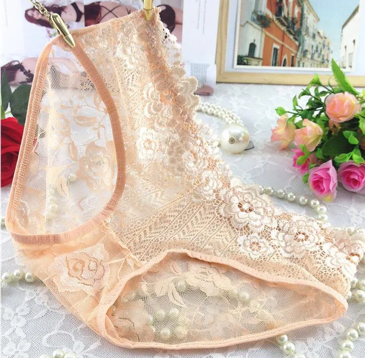sexy women girls lace panties briefs fashion transparent hollow out underpants knickers Embroidery underwear solid colors Christmas gift