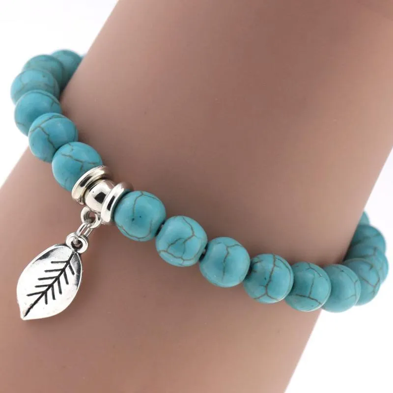 12 Stile Boho Türkis Stränge Armbänder Grüner Naturstein Corss Blatt Stern Mond Ankerbaum Handgemachtes Charms Armband Für Frauen Männer Schmuck