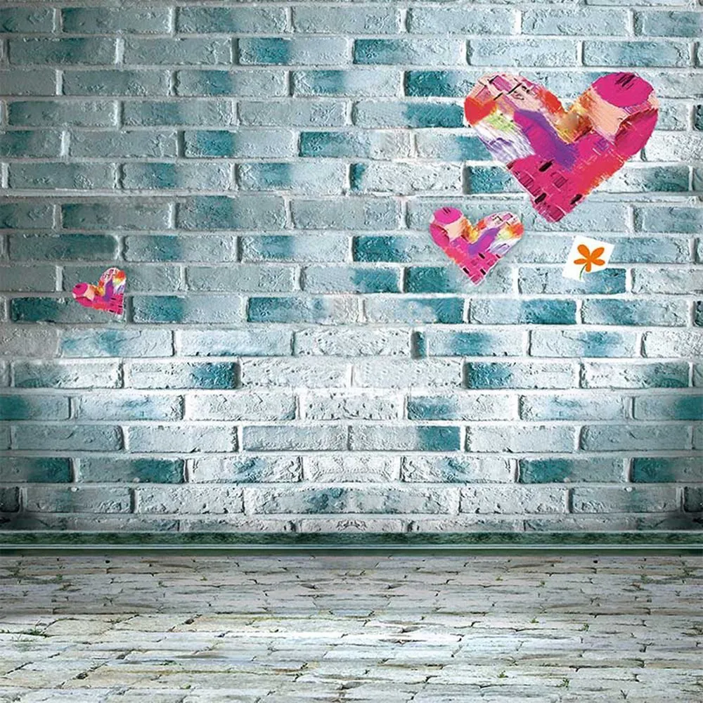 벽돌 벽 플로어 사진 배경 디지털로 그린 하트 사랑 로맨틱 발렌타인 데이 웨딩 사진 촬영 배경 빈티지