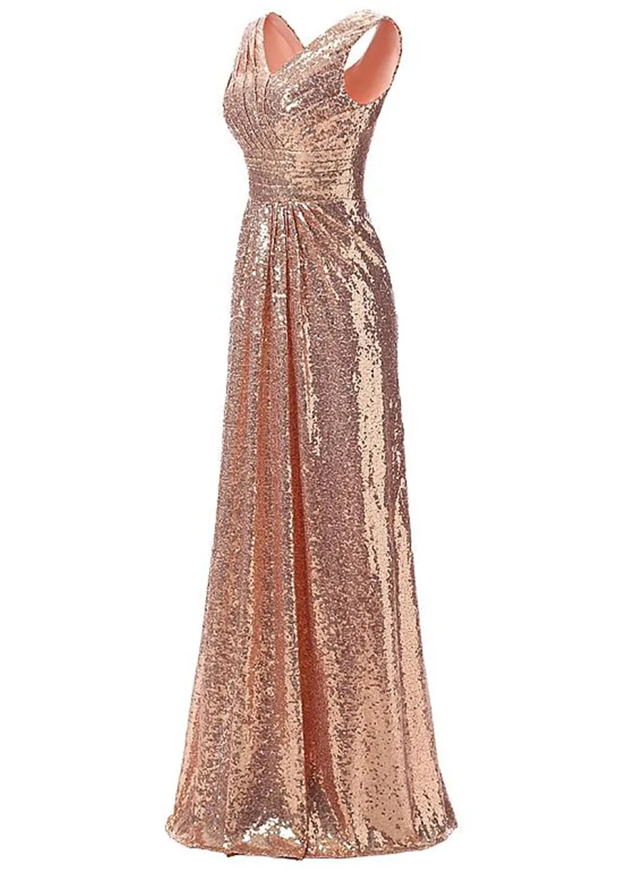 Robe de demoiselle d'honneur en dentelle à paillettes brillantes, col en v, ligne a, Simple, bon marché, longueur au sol, longue robe de soirée de mariage