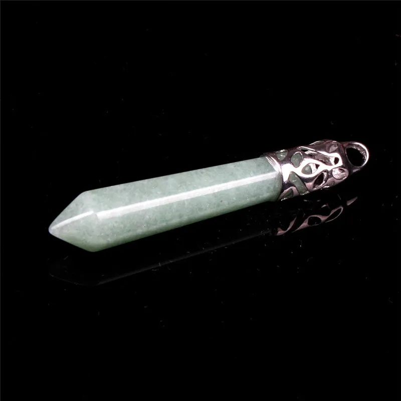 Zielony Aventurine Jade Pilar Kamień Naszyjnik Naturalny Kryształ Sześciokątny Szeczasty Gemstone Amazonite Punkt uzdrowieniowy Dobrobycie Zaufanie Naszyjnik Witch