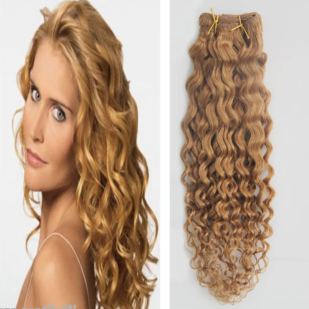 Пучки # 27 клубника блондинки человеческие волосы пучки плетения 100 г бразильские волосы плетение пучки двойной уток качества, бразильские kinky вьющиеся волосы