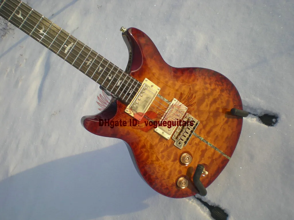 Geweldige linkshandige Santana elektrische gitaar gele burst top kwaliteit gratis verzending