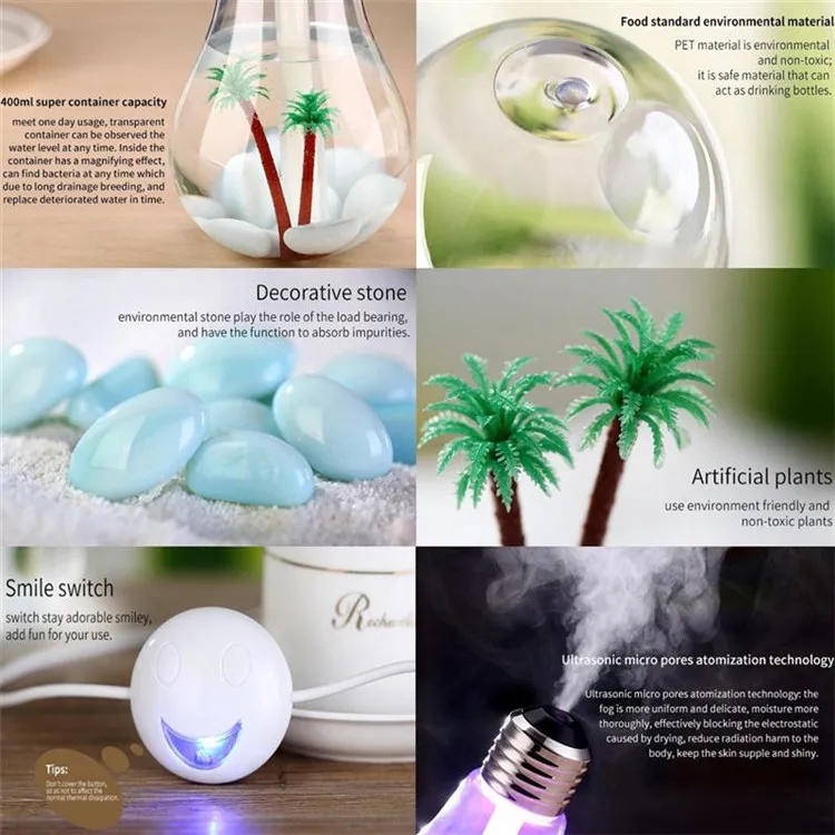 Creative Bottle bulb USB LED light humidifier car Aromatherapy Mist Maker Home Office Mini Aroma Diffuser Air Purifier Auto change color DHL