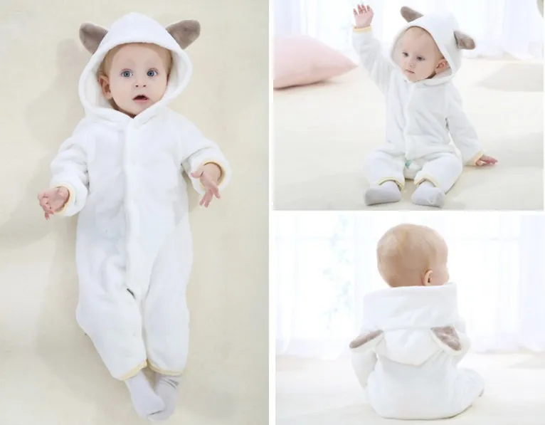 Autunno Inverno Pagliaccetti bambini Orso stile bambino in pile di corallo di marca Felpe con cappuccio Tuta neonate ragazzi pagliaccetto neonato abbigliamento da bambino