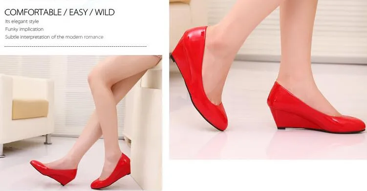 PU Patent leather Liangpi Work shoes Black Red White Nude Pink Wedges Women's Shoes choices US5.5-US9.5