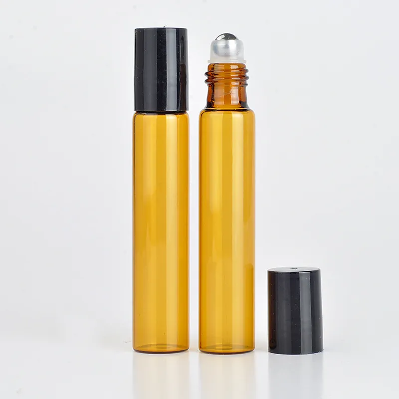 Perfume bottles Refillable Amber 10ml ROLL ON fragrance GLASS BOTTLES ESSENTIAL OIL Bottle Steel Metal Roller ball b702