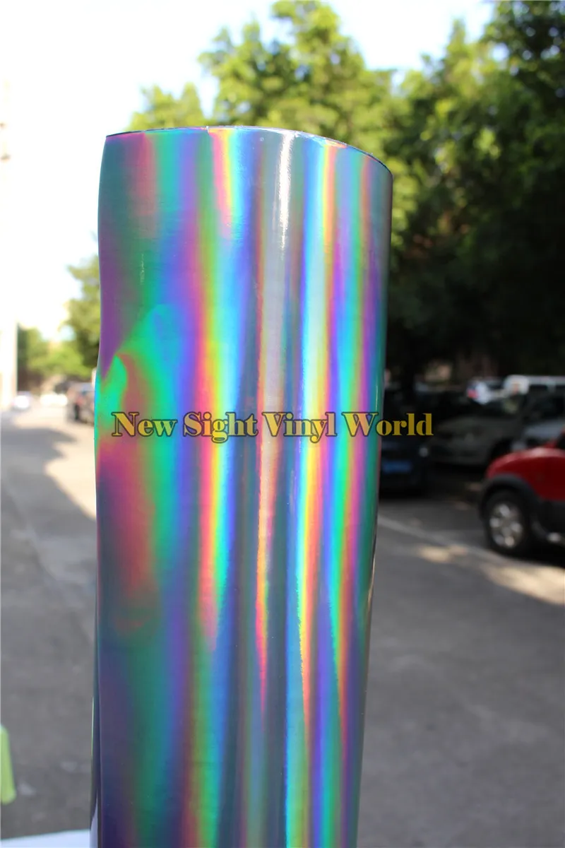 Högkvalitativ 3 -lager Rainbow Chrome Silver Holographic Vinyl Wrap Decal Bubble For Car Wrapping Film286p