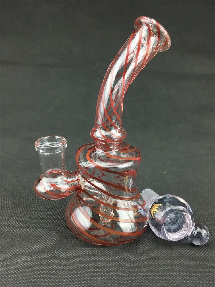 Glas Hookah Red Stripe Oil Drilling Rrigg Rökning Ställ Rör Bong 14mm Joint Factory Direktprismonconcessioner