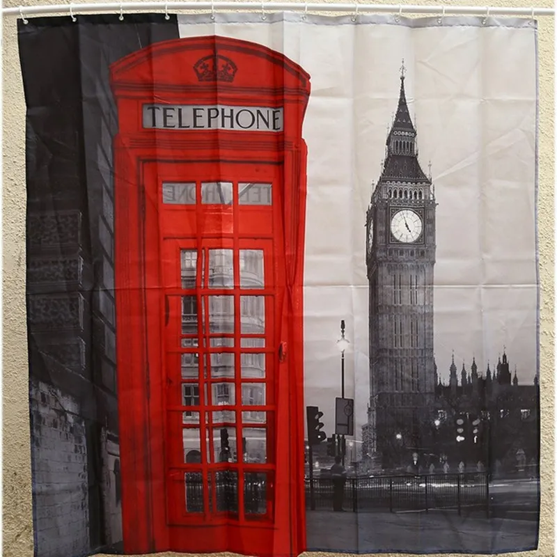 London Big Ben Douche Gordijnen Beroemde City Landmark Patroon Parijs Douchegordijn Mode Polyester Stof Badkamer Gordijnen 180cm * 180cm