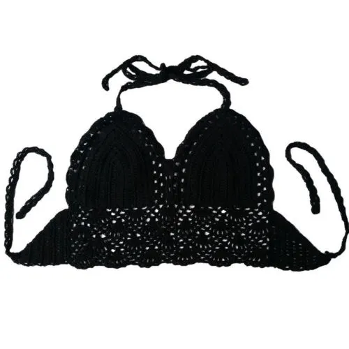 Boho Beach Bikini Halter Cami Tank Crop Top Black And White Crochet Lace  Bralette For Women From Peay, $27.31
