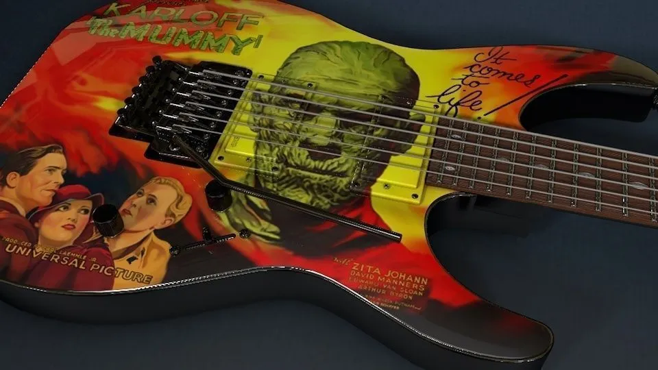 Custom kirk Hammett LTD KH-3 Karloff Mummy Electric Guitar Custom Painted Airbrushed by Eye Kandi, przetworniki EMG, mostek Floyd Rose Tremolo