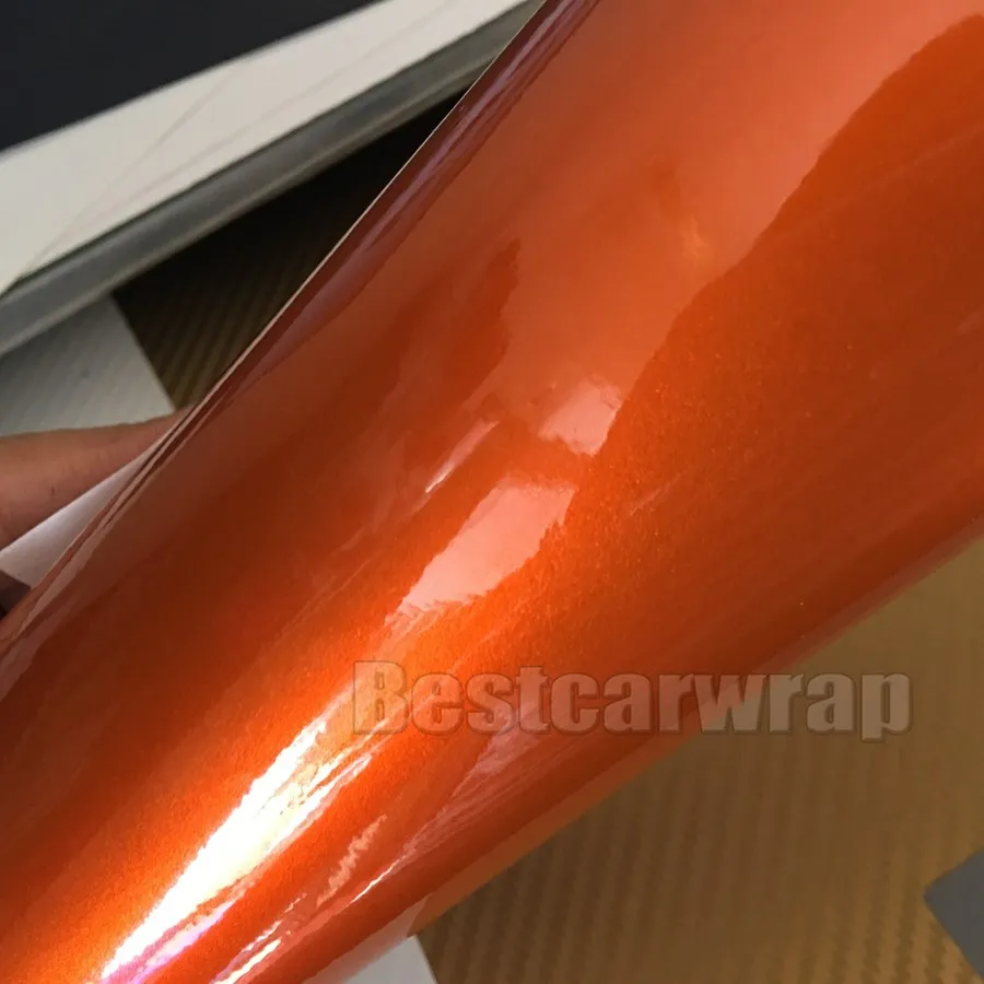 Sunset Orange Glans Metallisk Vinyl Bilförpackning Film med Air Release Metallic Gloss Wrap Folie Klistermärke Storlek: 1,52 * 20m / Roll