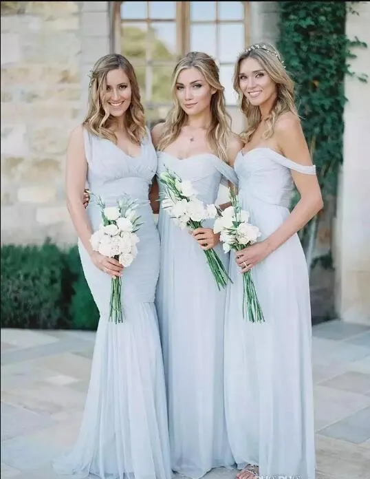 Plaj Gelinlik Modelleri Buz Mavi Şifon Dantelli Omuz Yaz Düğün Törenlerinde Uzun Ucuz Basit Elbise Kızlar Için