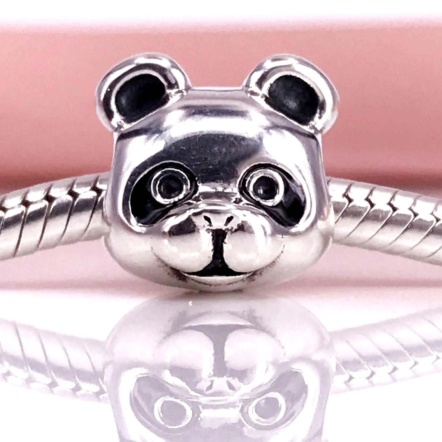 Authentiek 925 sterling zilver vreedzame panda, zwarte emaille charme fit diy pandora armband en ketting 791745en16