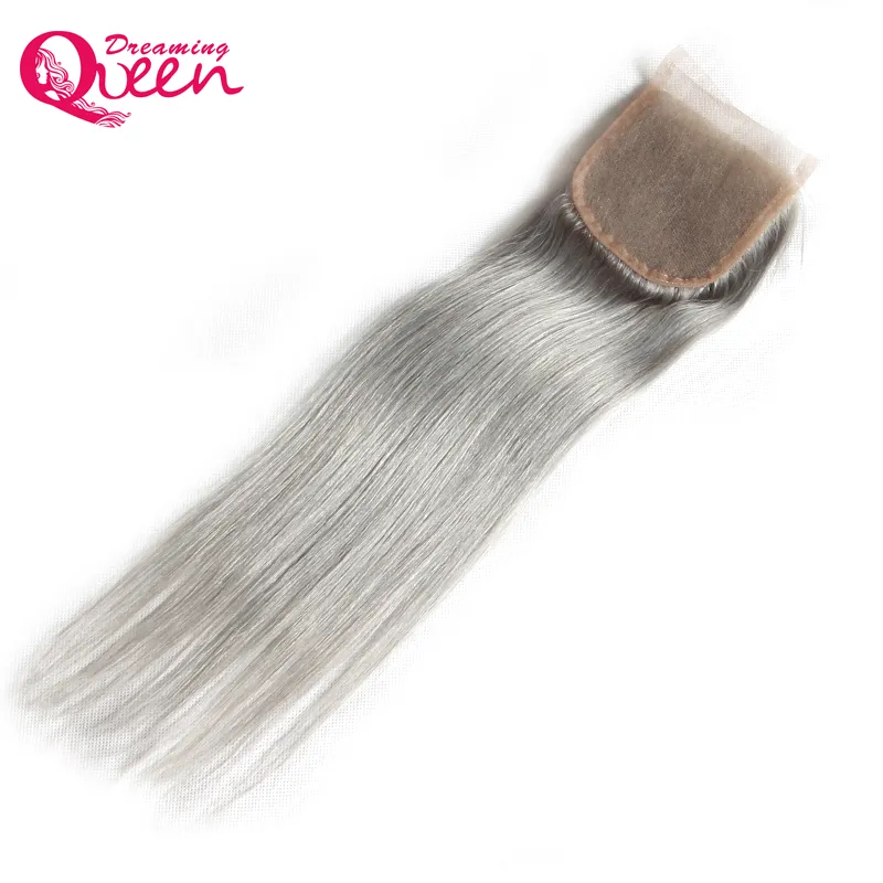 Cinza Lace Straight Fecho Ombre Brasileiro Virgem Humano Cabelo 4x4 Lace Fechamento Com Bebê Cabelo Cinza Cor Cabelo Fechamento Melhor Qualidade