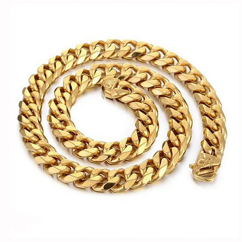 Top Quality High Polished Titanium Curb Fashion Jewelry CUBAN LINK CHAIN Necklace For Men 60cm Gold Silver