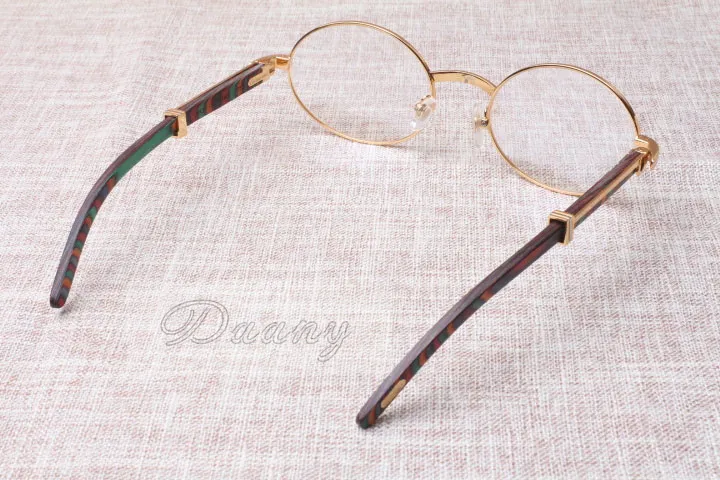 Runde Holzbrille Brille 7550178 Pfauenfarbe Holz Herren- und Damenbrille glaslose Brillengröße: 55-22-135 mm