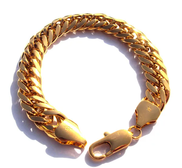 Men's 24kt Real Yellow Gold HGE 9 tum Tung lyxig Hypotenuse Nugget Armband Jewelry S Champion International Design335q