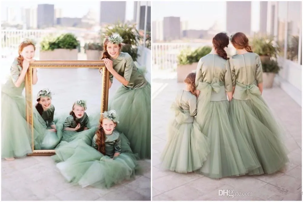 Floor Length Hunter moss bridesmaid dresses for Junior Flower Girls - Tulle Skirt Party Dress 0510 Floor Length Hunter moss bridesmaid dresses for Junior Flower Girls - Tulle Skirt Party Dress 0510