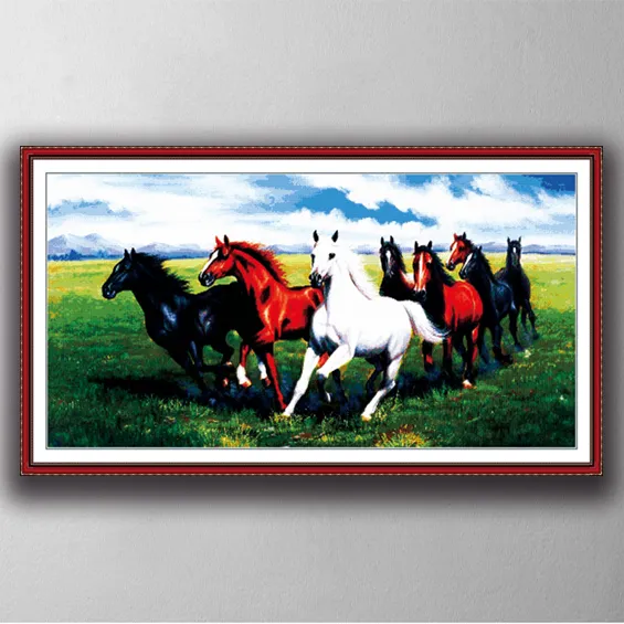 Eight Steeds Galoping Horses Decor Decor Home Decor, Strumenti artigianali a punto croce Handmade Strumenti per ricamo ricamo Set di ricamo Contato Stampa su tela DMC 14CT / 11CT