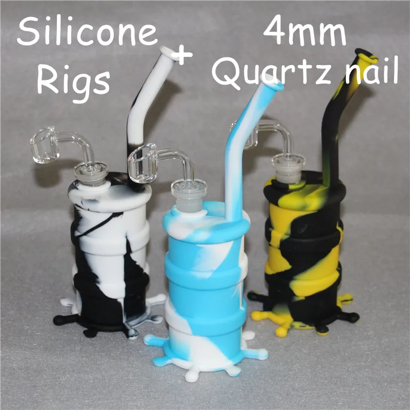 Raucher-Wasserpfeifen-Silikonbongs mit Downstem-Silikon-Wasserpfeife, Dab-Rig-Glasschalen, 14-mm-Verbindung, alle klar, 4 mm dick, 14 mm männliche Quarz-Bongs