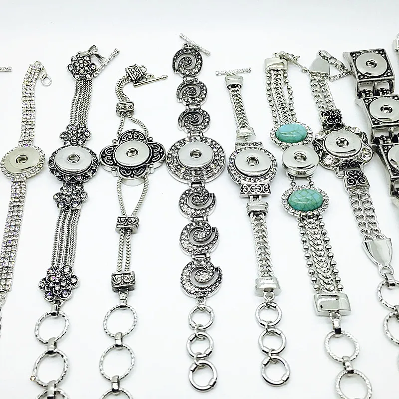 wholesale 10 pezzi / lotto mix stili argento antico moda donna zenzero 18mm bottoni a pressione con bottoni a pressione bracciali fai da te Snap gioielli regali