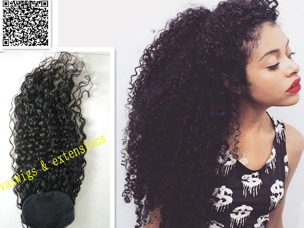 Billiga Brasilianska Virgin Mänskligt Hår Hög Ponytail Afro Puff Clip In Kinky Curly Drawstring Pony Tail Hair Extension 1b
