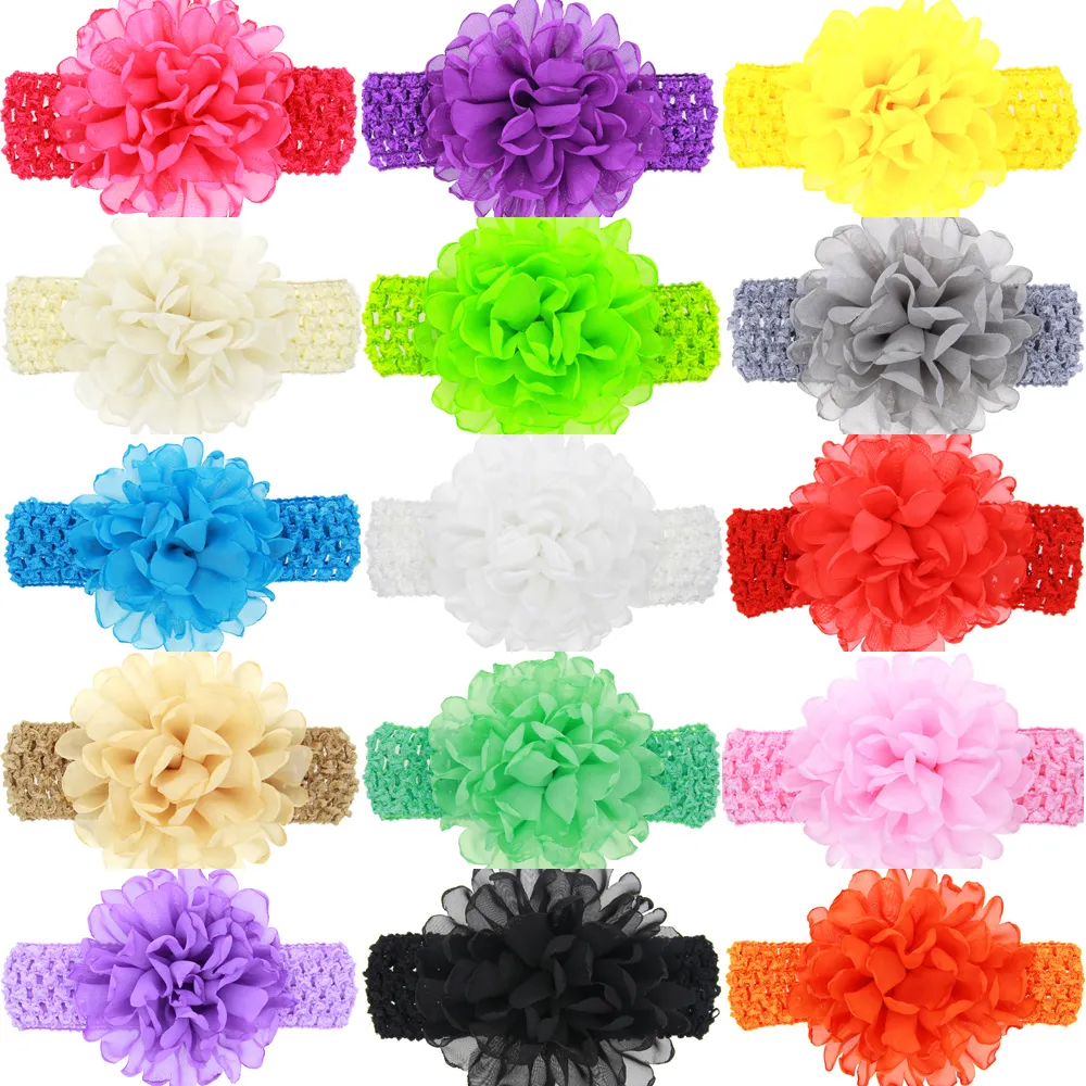 Baby Girls Pałąk Duży Szyfonowe Kwiaty Dzieci Dzieci Bow Włosy Akcesoria Szerokie Elastyczne Szydełka Hollow Headbands Noworodka Hairbands Kha176