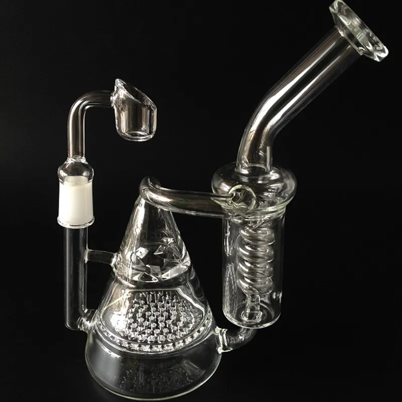 Hot Selling Hookahs Glass Pipes recycler and honeycomb perc two functions glass water pipes joint 14.5mm female bowl oil rigs galss bongs