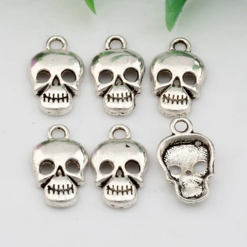 Heiß ! 250 Stück 17 x 10 mm Antiksilber Zinklegierung einseitiger Totenkopf-Charm-Anhänger DIY-Schmuck A-081