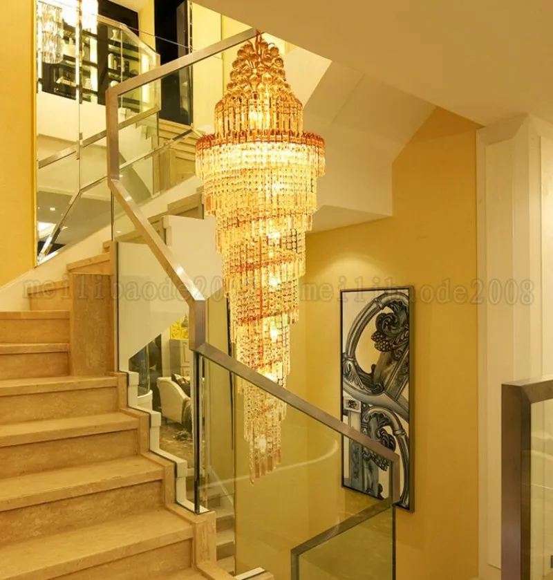 NUEVO Candelabro de oro Palace Swirl Lámpara colgante de cristal grande Villas Hotel Hall Light Escalera Luces Droplight MYY