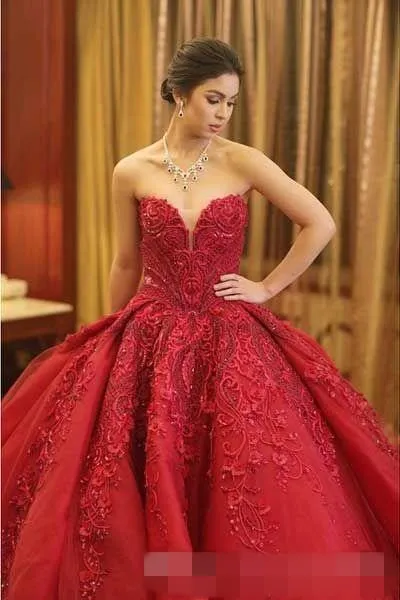 Michael Cinco Luxury Ball Gown Red Wedding Dresses Lace Top quality Beaded Sweetheart Sweep Train Gothic Wedding Dress Civil vestido de 2019