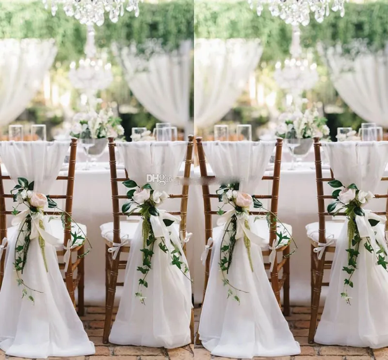 Besat kwaliteit witte chiffon stoel sjerpen snelle verzending partij stoel gaasje rug sjerp stoel decoratie covers party bruiloft suppers