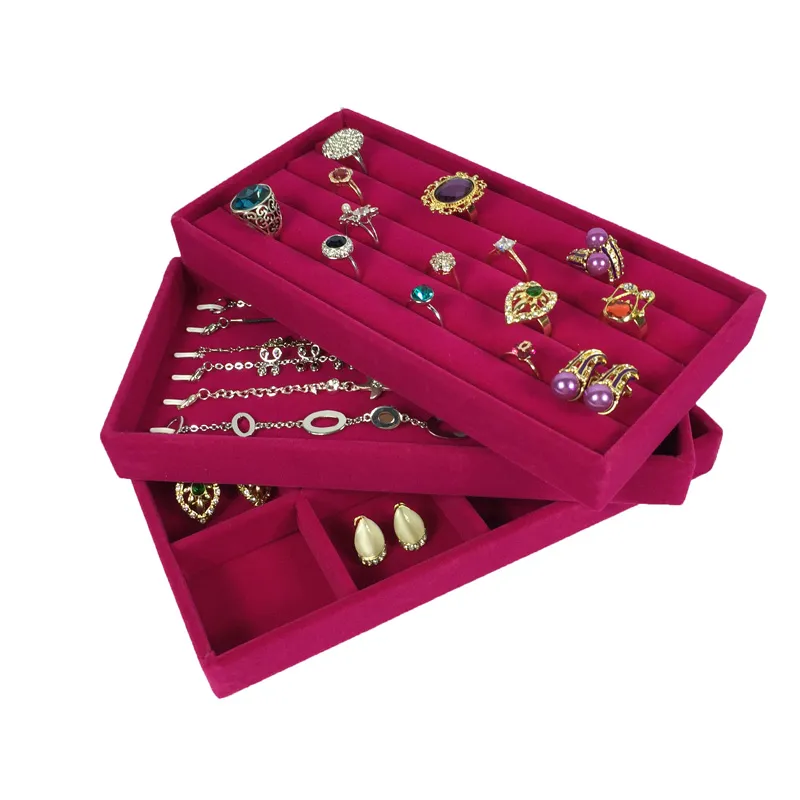 Vassoio display gioielli a scomparsa portachiavi alto in velluto rosso 3 pezzi