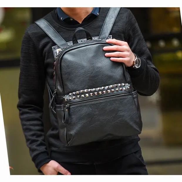 Fashion Rivet Zaino Borse casual Uomo Designer Borsa in pelle PU Cerniera Borse di marca Sport Outdoor Zaini regolabili # H826