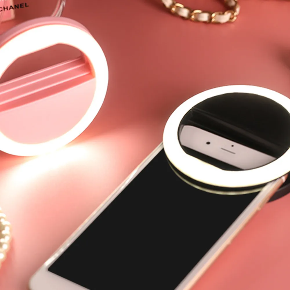 Mode USB Charge Selfie Ring Lights Clip-on Mobiltelefon Ring Light 36 LED Fill-in Lighting 3 Level Ljusstyrka för iPhone Samsung