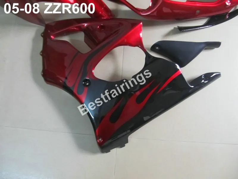 Gratis Anpassa Bodywork Fairing Kit för Kawasaki Ninja ZZR600 05 06 07 08 Vin Röd Svart Insprutning Mögel Fairings Set ZZX600 2005-2008 ZV19