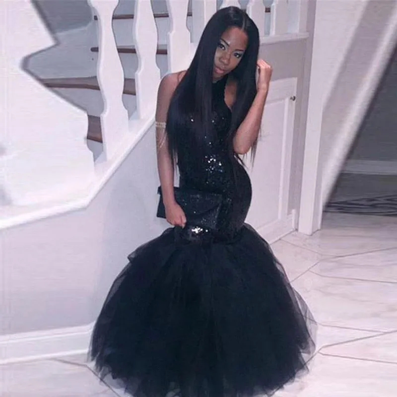 Sexy New Modest Black Girl Mermaid Prom Dress Sequined South African Long Formal Graduation Evening Party Gown Custom Made Plus Size