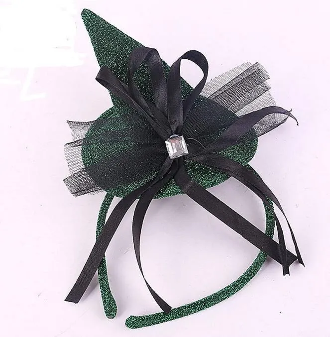 Halloween Diable Sorcière Cap Bandeau Carnaval Mini haut-de-forme paillettes fascinateur Angel Hair Band poule partie COS déguisement accessoire Vert faveur