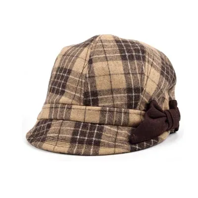 Stand Focus Women Cabbie Baker Boy Gatsby Women Hat Newsboy Cap Fashion Wool Tweed Check Plaid Tartan Fall Winter Gray Brow7162787