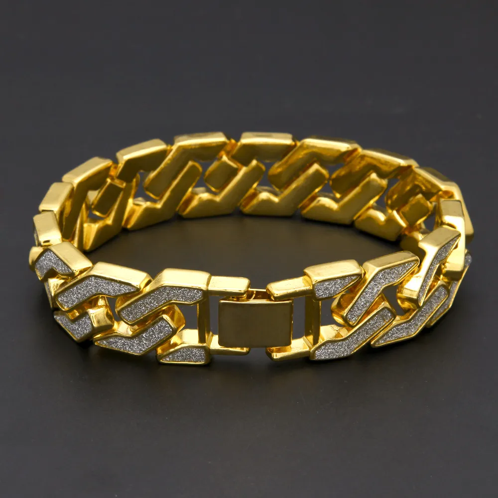 Мужской браслет Iced Out в стиле хип-хоп, кубинская цепочка, пескоструйный браслет, золотой, серебряный тон, тяжелые браслеты 18 мм1985324