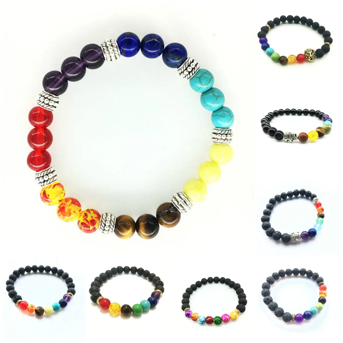 Natural Lava Stone Beads Bracelet Healing Balance Chakra Volcanic Stone Bracelet  Men Colorful Energy Stones Bracelets Jewelry